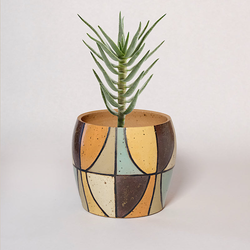 Made-to-Order Glazed Stoneware Planter with Mid Century Tile Pattern
