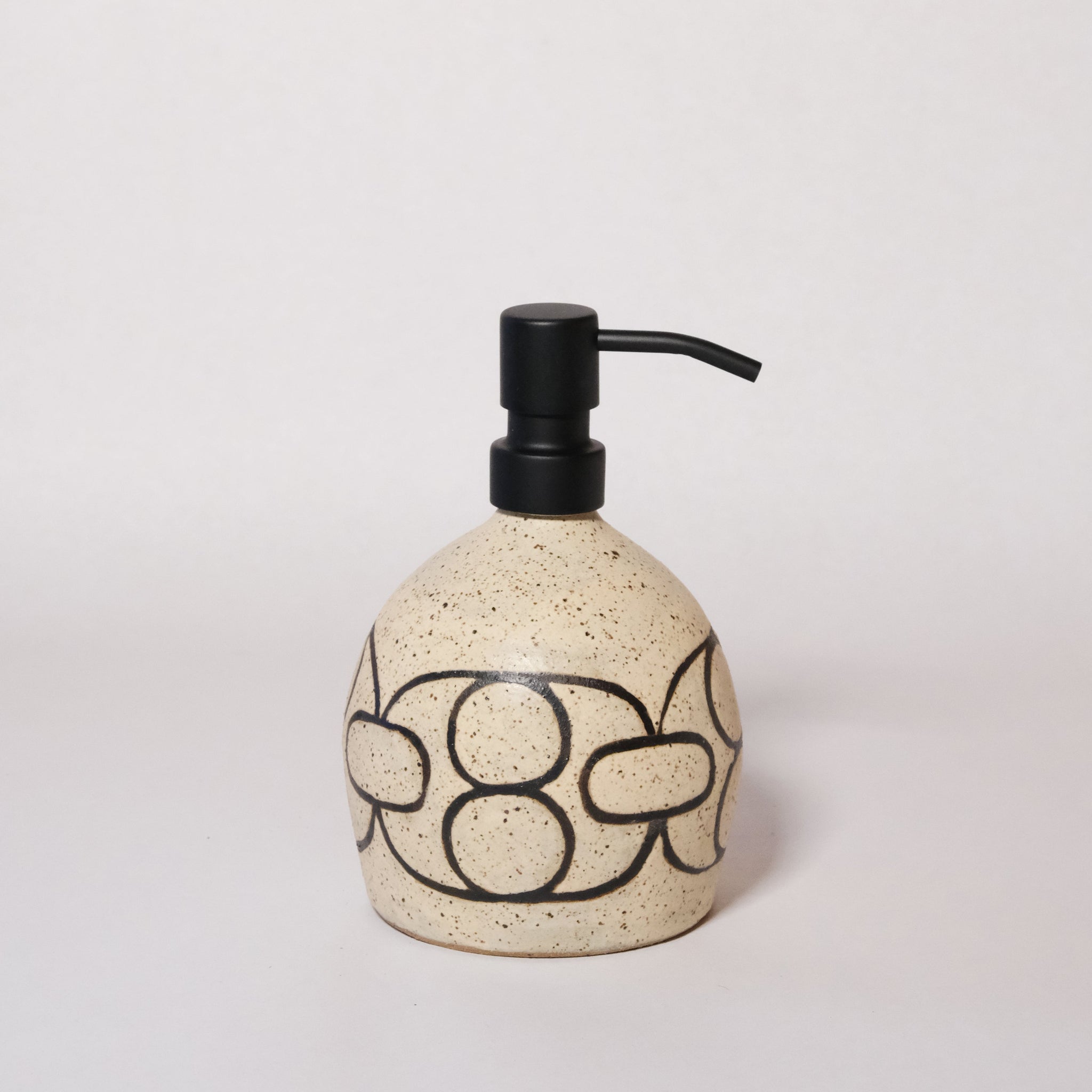 Made-to-Order Glazed Stoneware Soap Dispenser with Circle Pattern