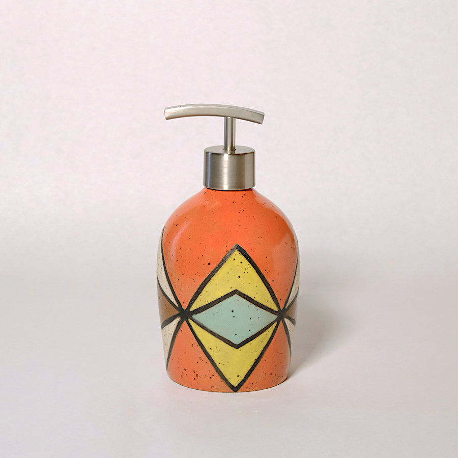 Made-to-Order Glazed Stoneware Soap Dispenser with Diamond Pattern