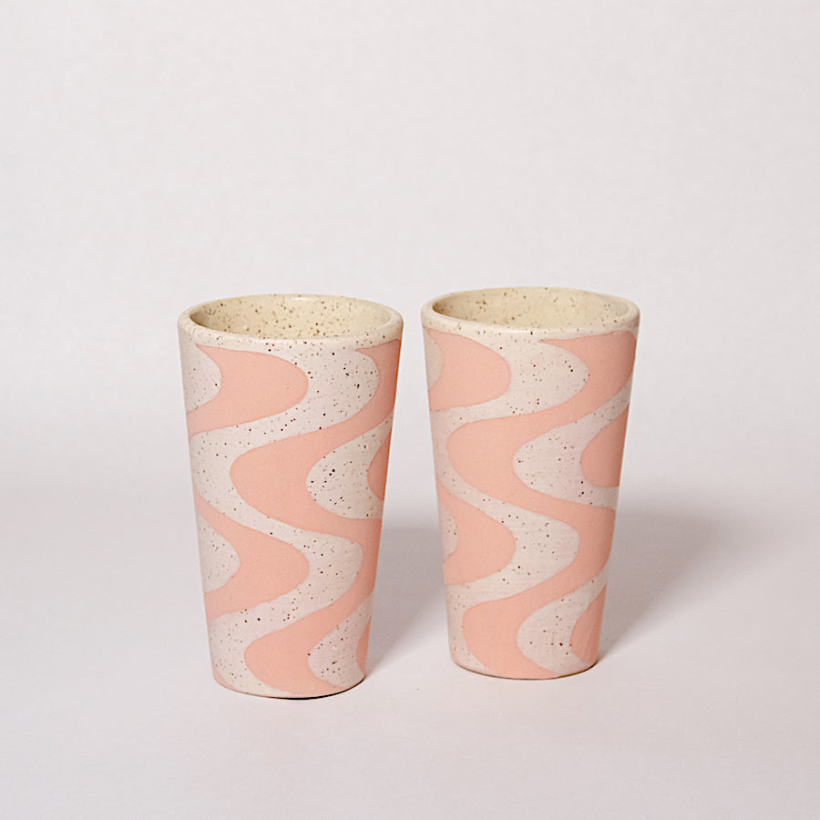 Made-to-Order Glazed Stoneware Highball Tumbler with Wavy Pattern