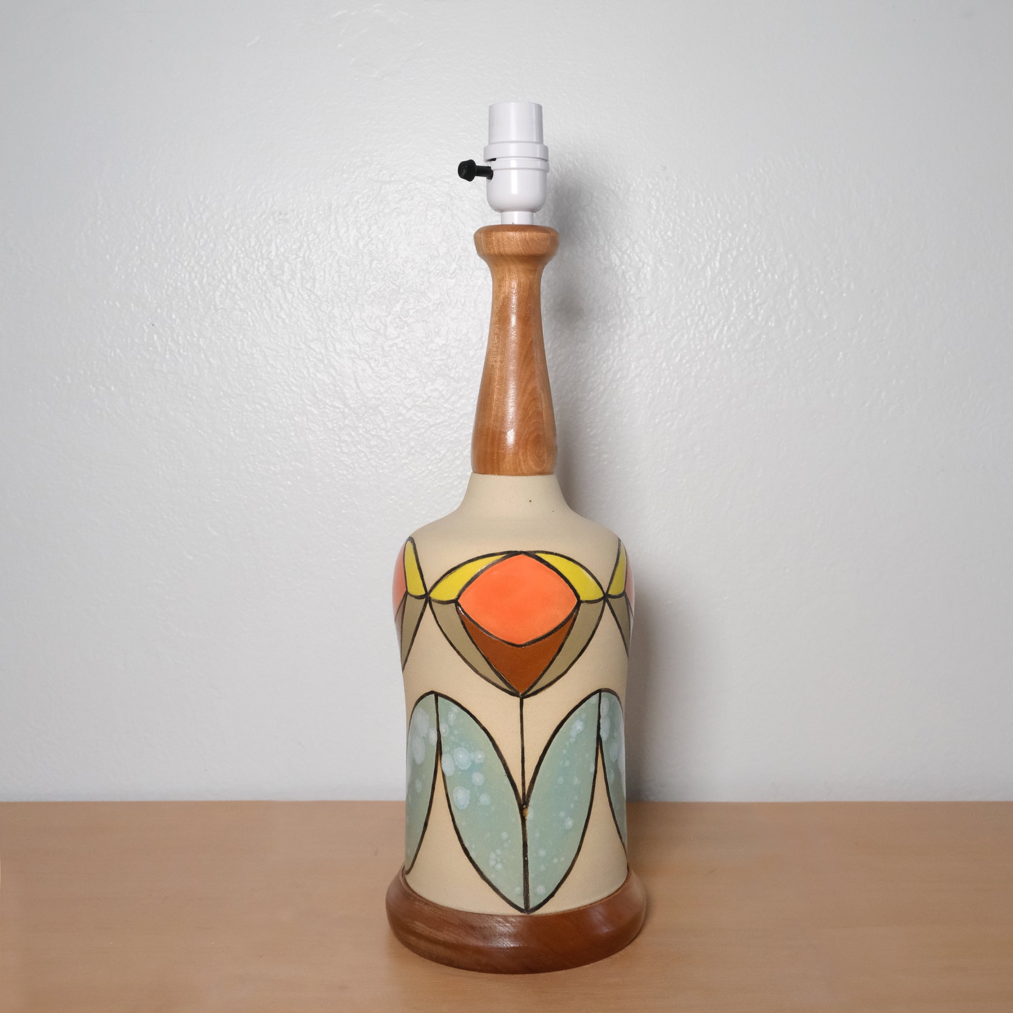 Glazed Stoneware Lamp with Tulip Pattern