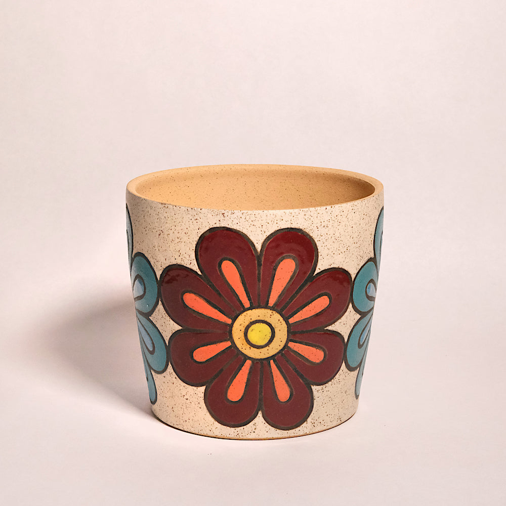 Made-to-Order Glazed Stoneware Planter with Flower Pattern