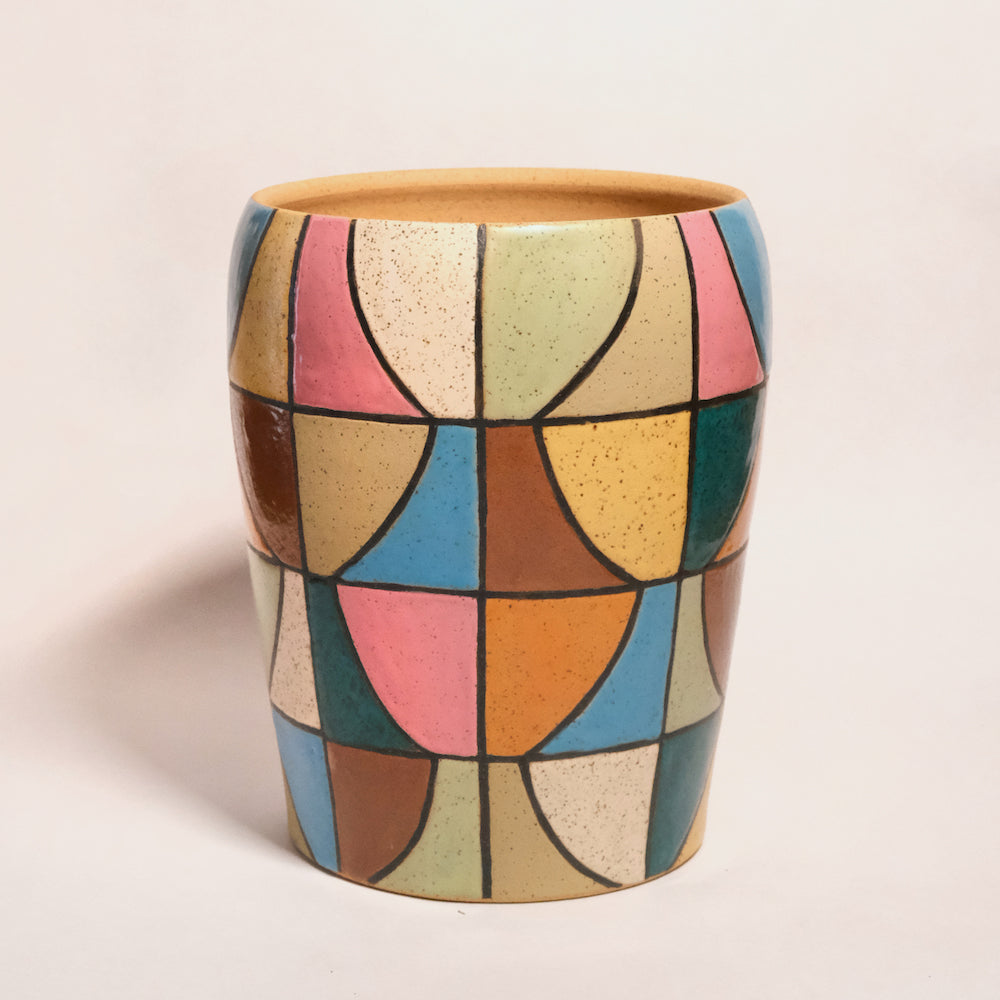 Made-to-Order Glazed Stoneware Planter with Mid Century Tile Pattern