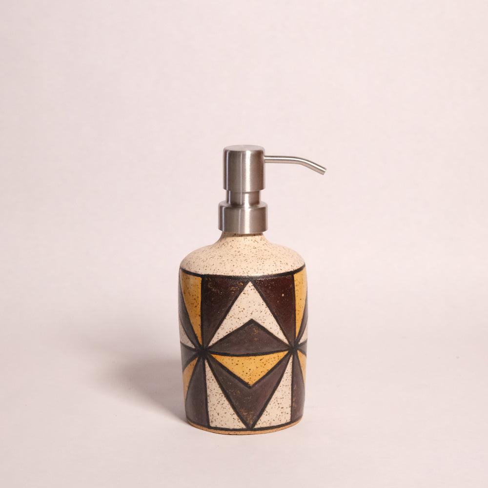 Made-to-Order Glazed Stoneware Soap Dispenser with Diamond Pattern