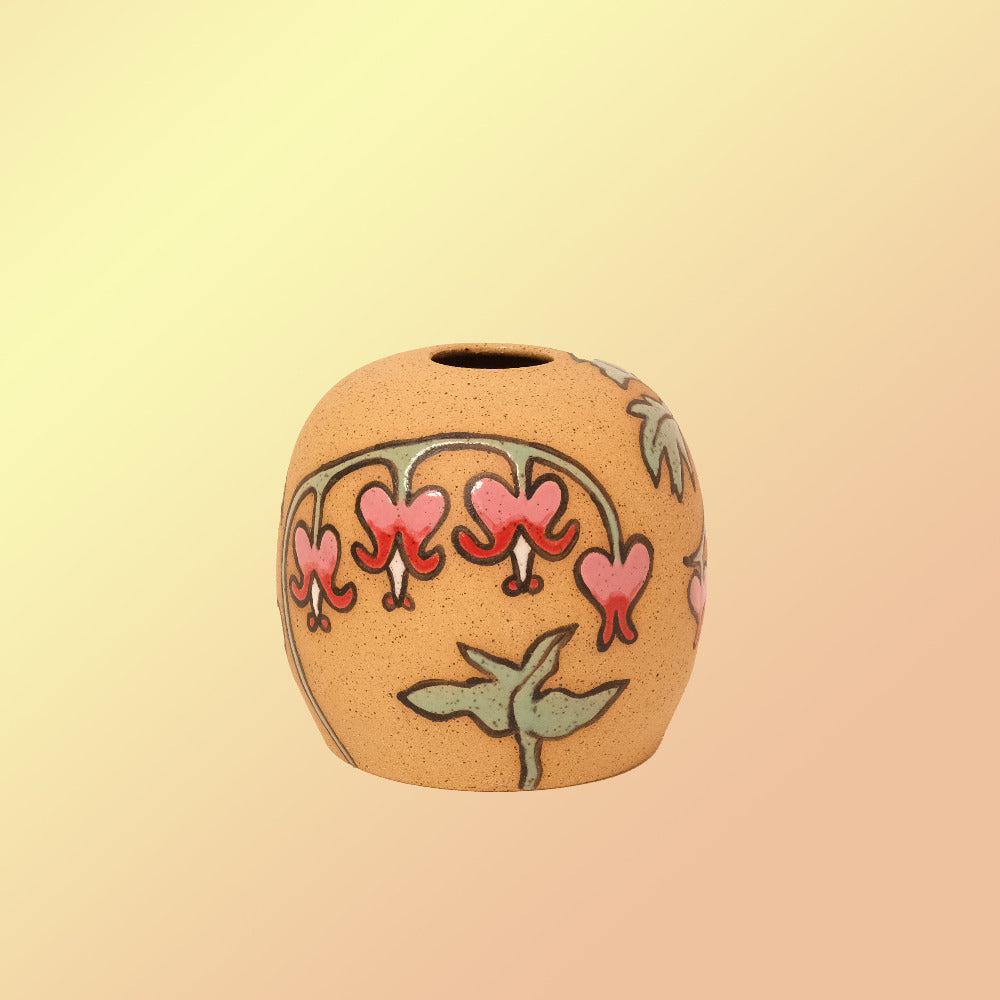 Glazed Stoneware Vase with Bleeding Heart Flower Pattern