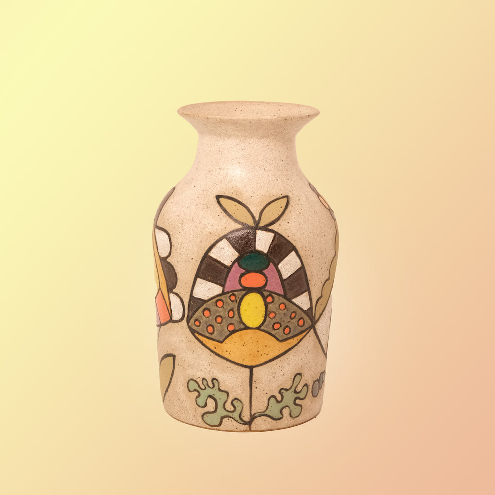 Glazed Stoneware Vase with Cosmic Flower Pattern