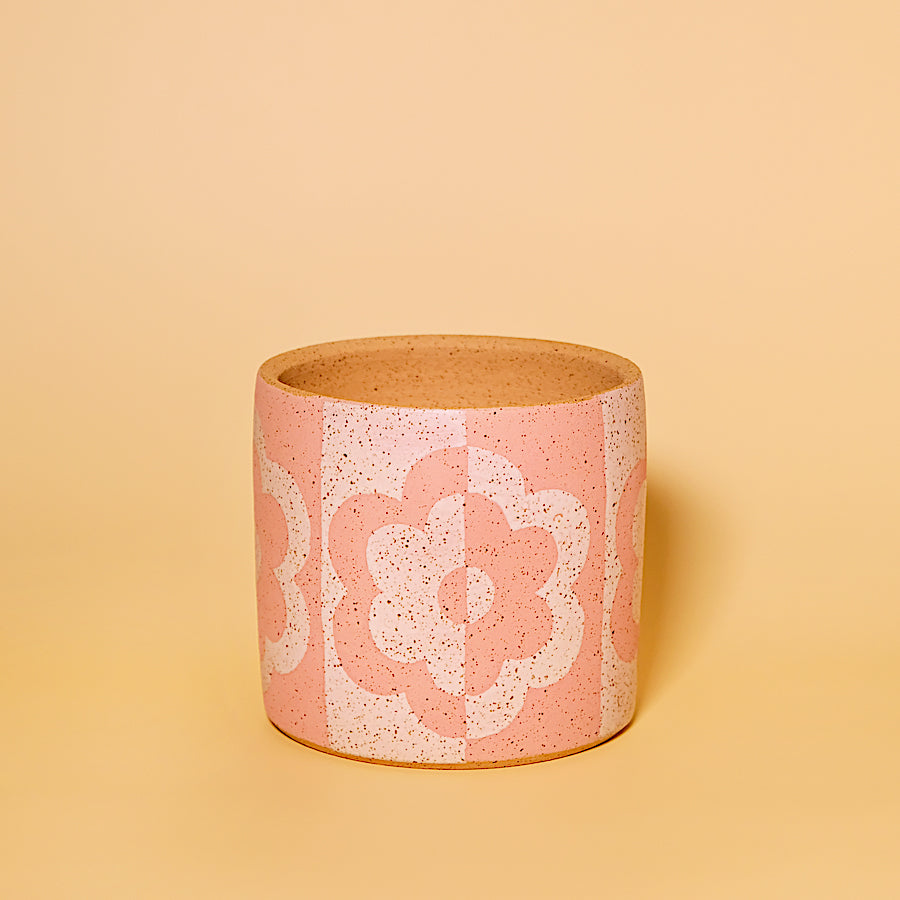 Made-To-Order Glazed Stoneware Planter with Op Art Flower Pattern