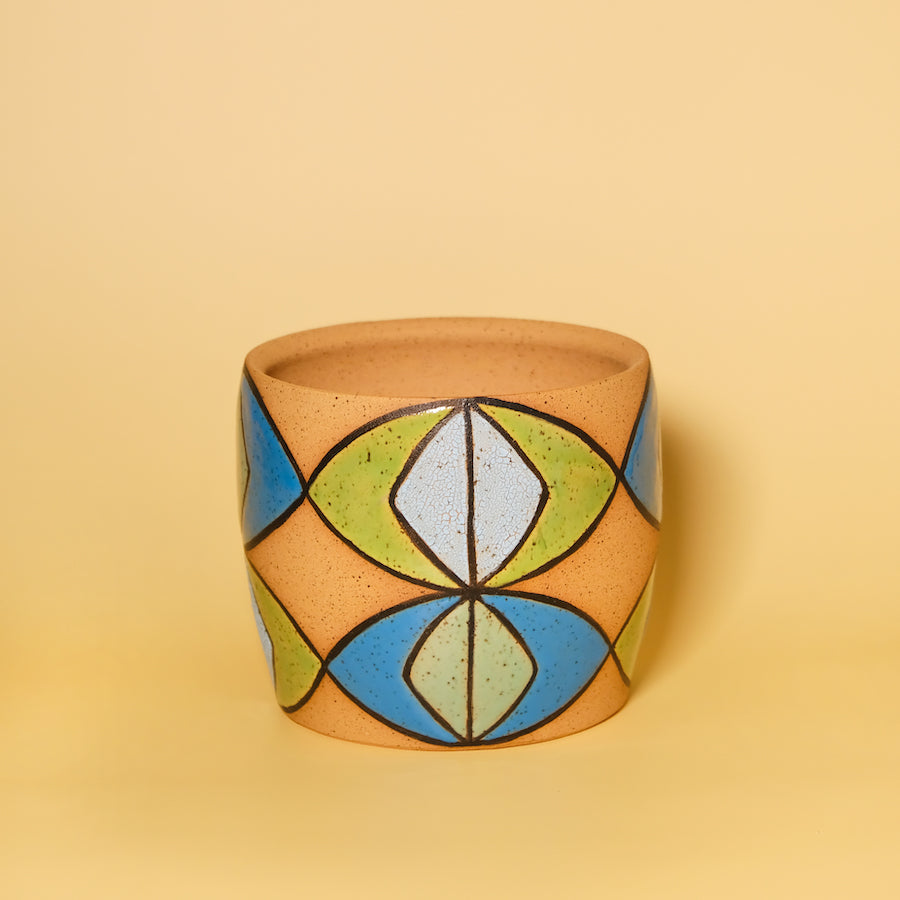 Made-To-Order Glazed Stoneware Planter with Cat Eye Pattern