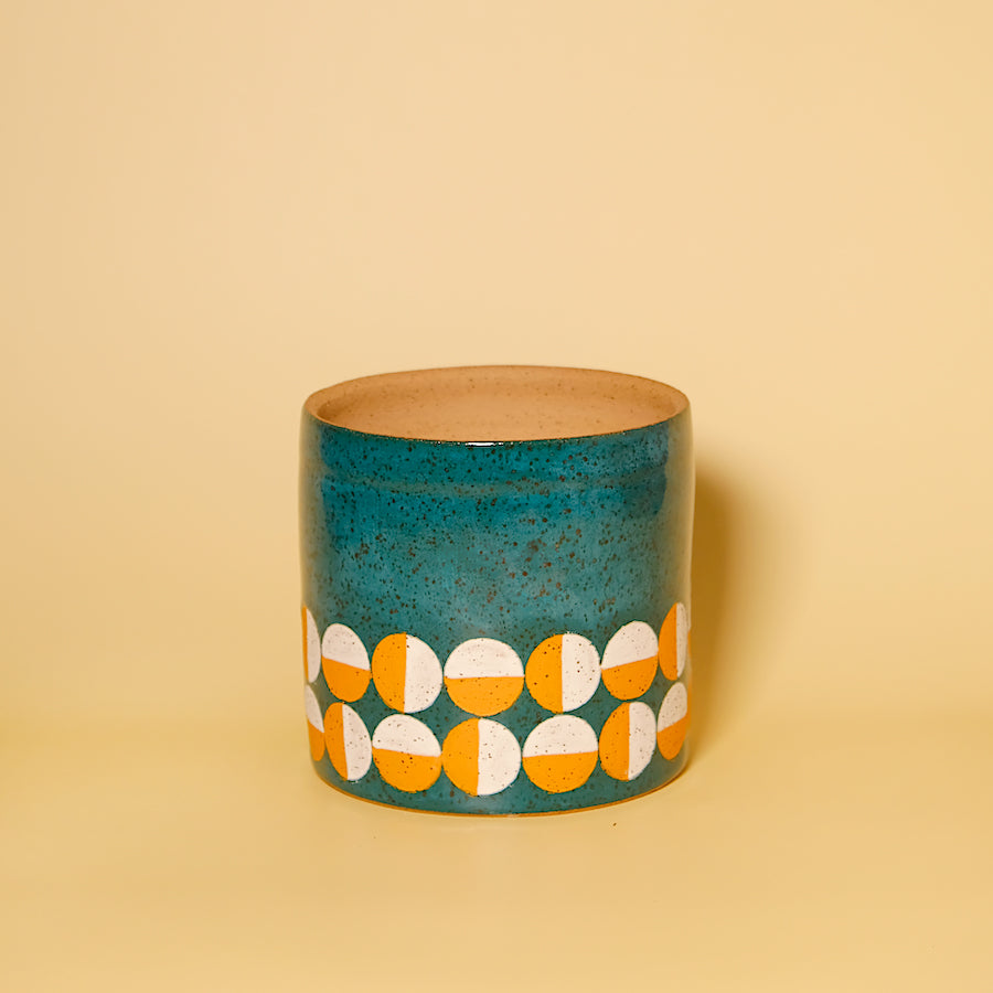 Made-To-Order Glazed Stoneware Planter with Op Art Circle Pattern