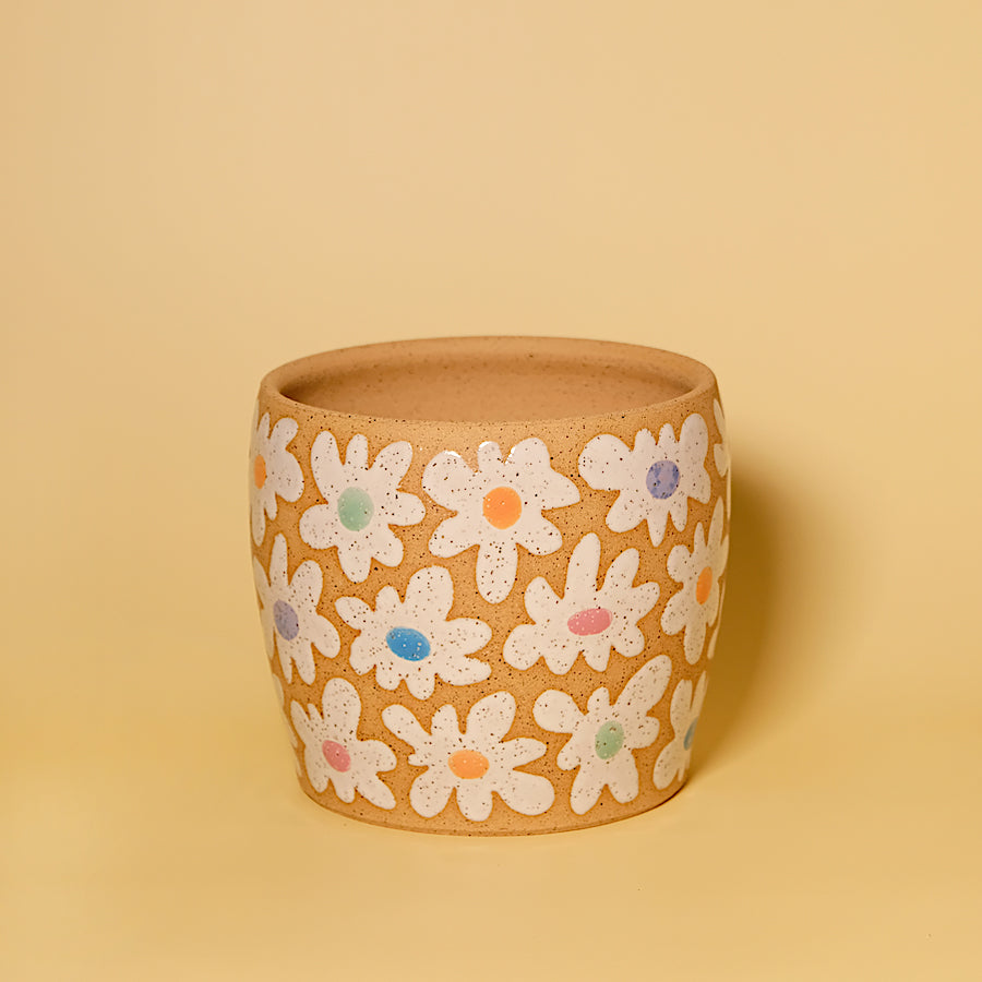 Made-To-Order Glazed Stoneware Planter with Flower Pattern
