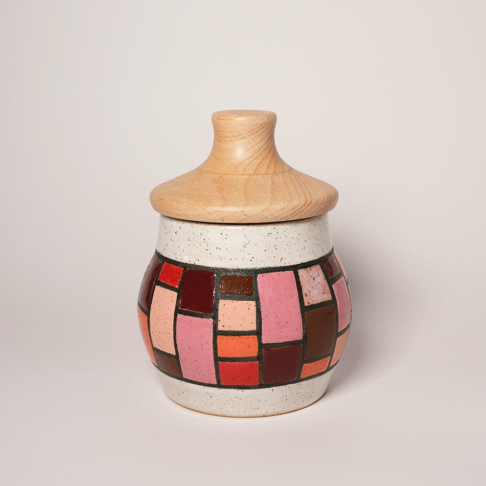 Glazed Stoneware Jar with Brick Pattern