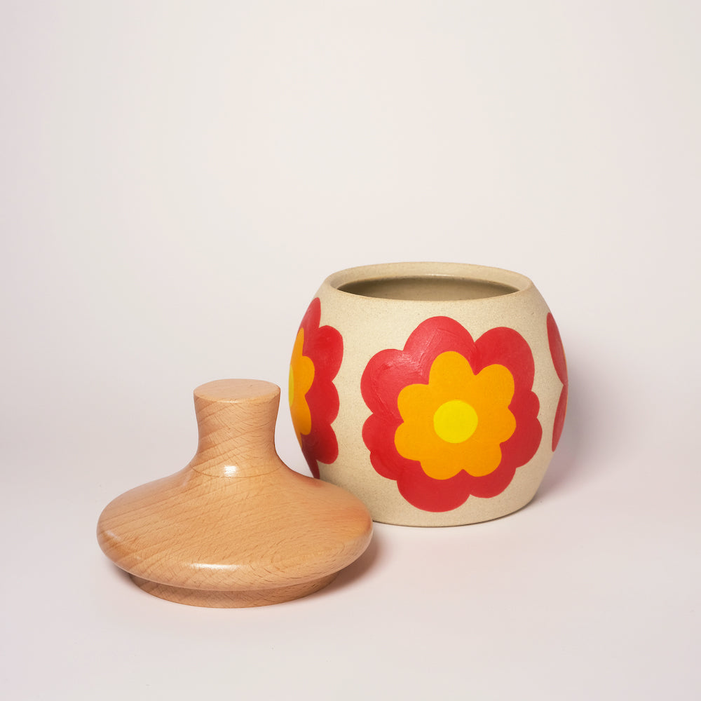 Glazed Stoneware Jar with Flower Pattern