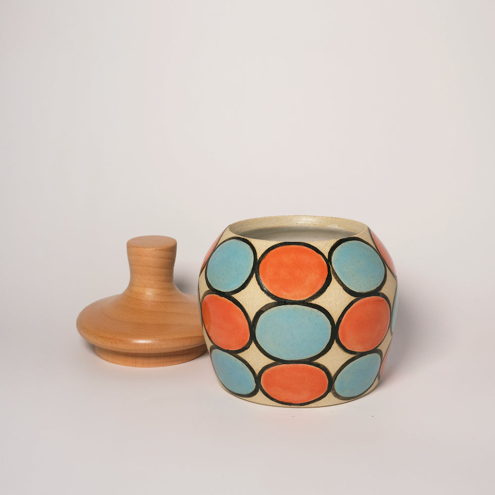 Glazed Stoneware Jar with Circle Pattern