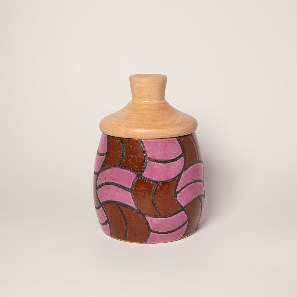 Glazed Stoneware Jar with Wavy Checker Pattern