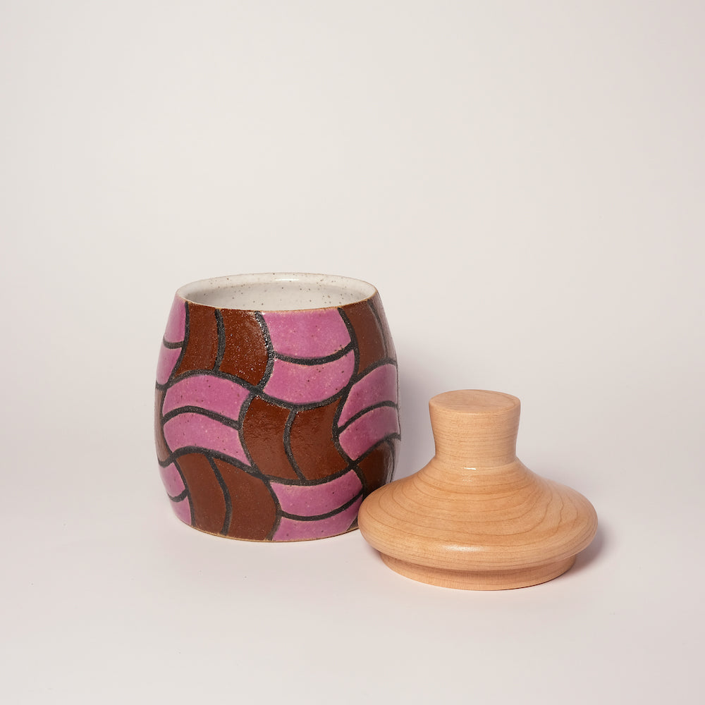 Glazed Stoneware Jar with Wavy Checker Pattern