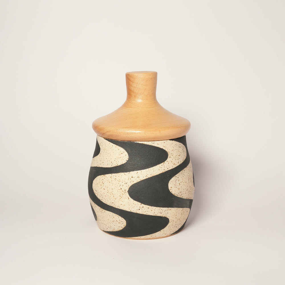 Glazed Stoneware Jar with Wavy Pattern