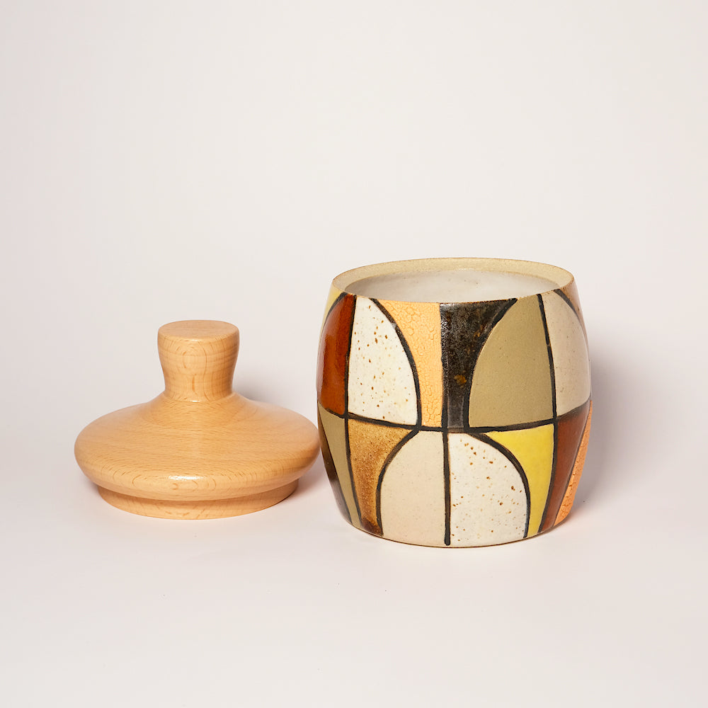 Glazed Stoneware Jar with Mid Century Tile Pattern