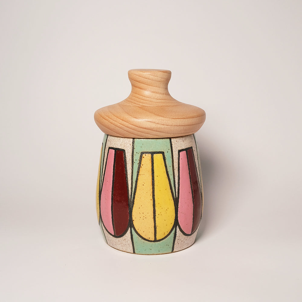 Glazed Stoneware Jar with Mid Century Pattern