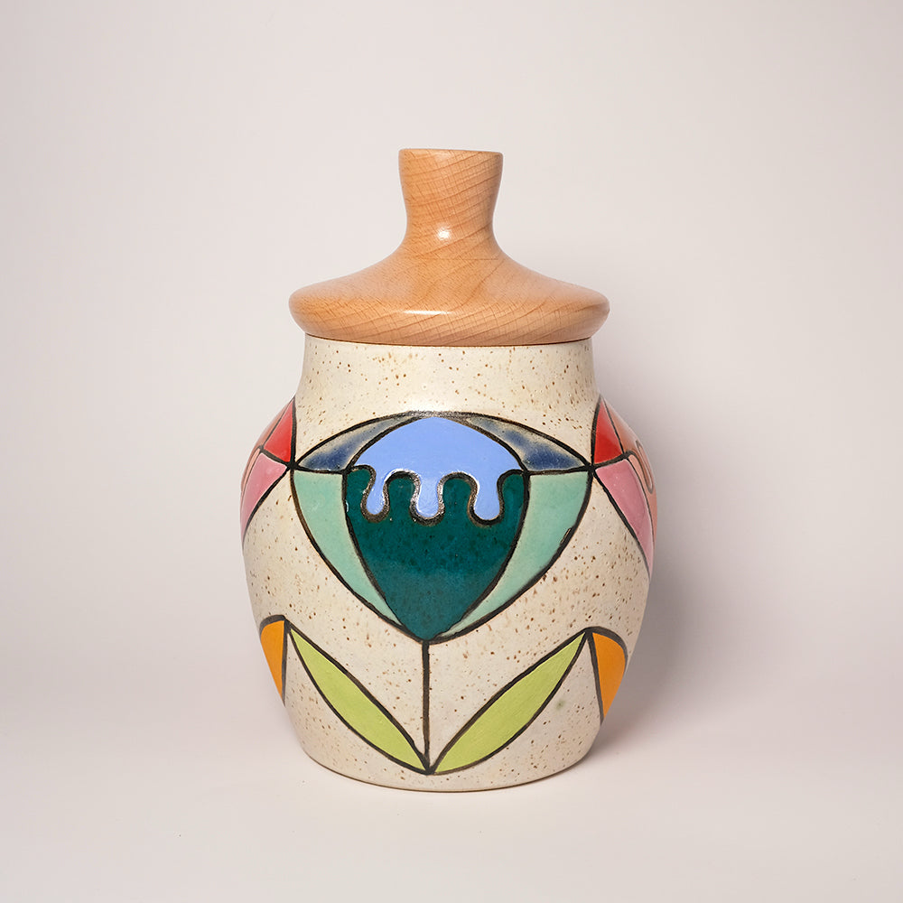Glazed Stoneware Jar with Cosmic Flower Pattern