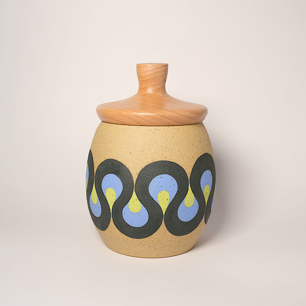 Glazed Stoneware Jar with Radiating Wave Pattern