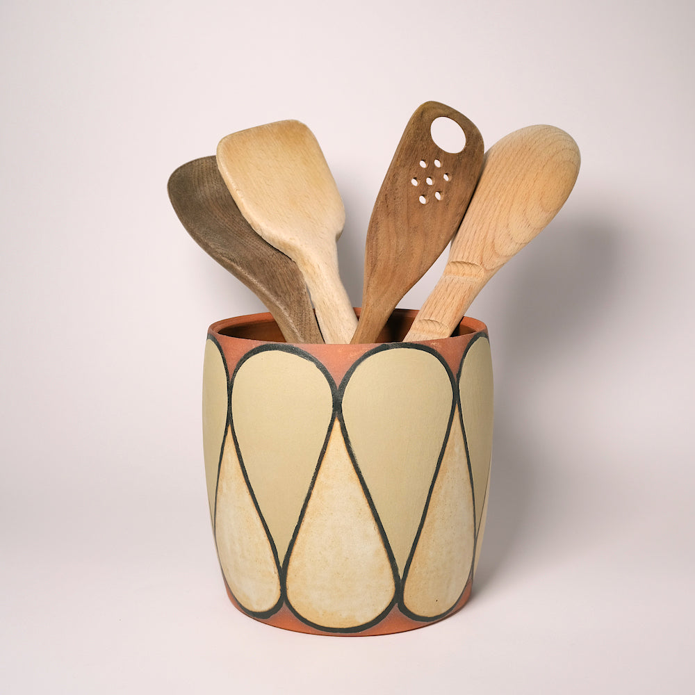 Made-To-Order Glazed Stoneware Utensil Holder with Tear Drop Pattern