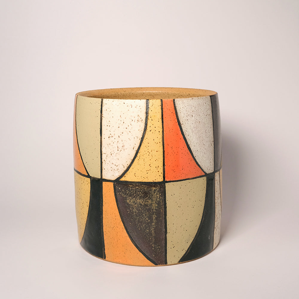 Glazed Stoneware Utensil Holder with Mid Century Tile Pattern