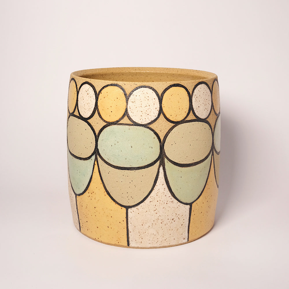 Glazed Stoneware Utensil Holder with Circle and Oval Pattern