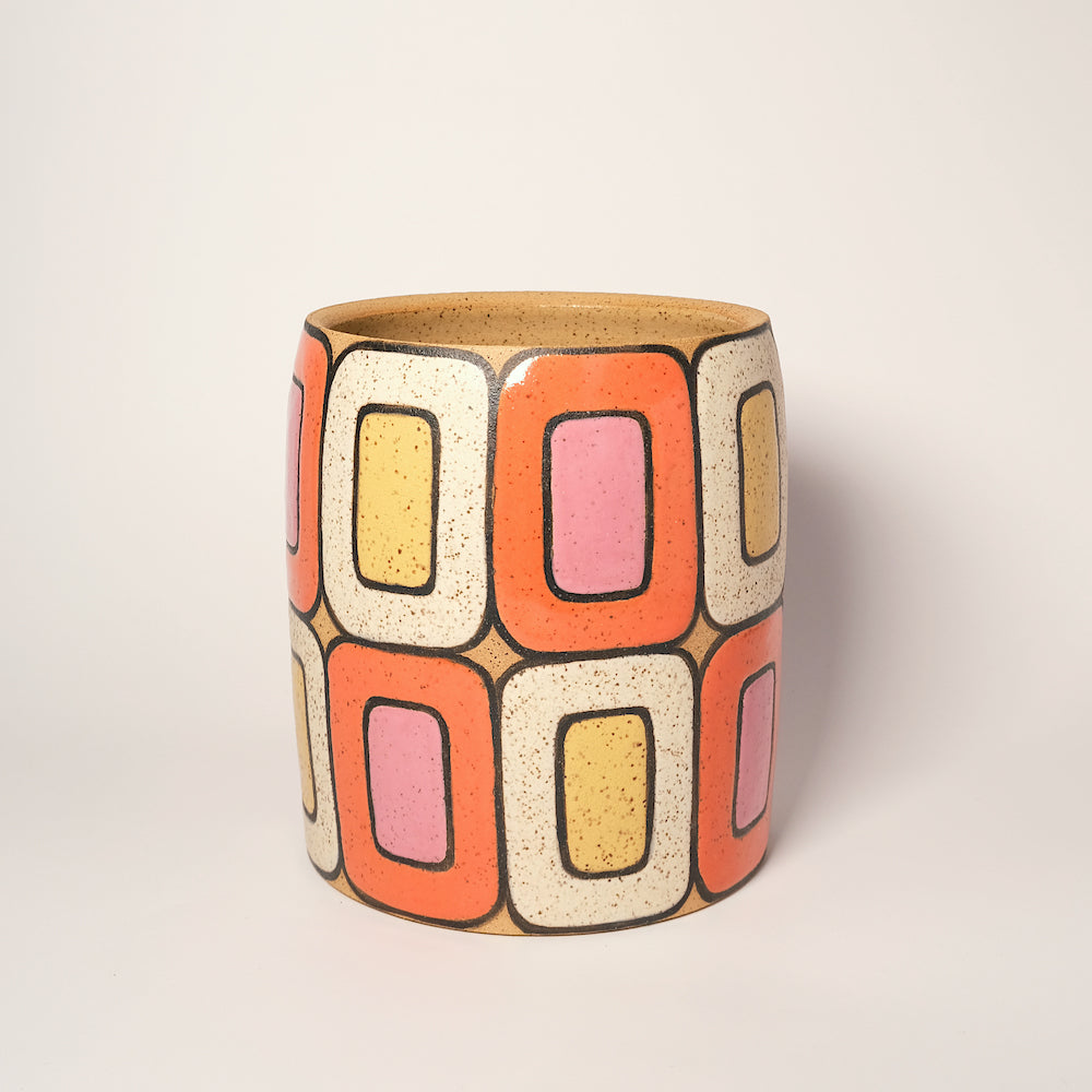 Made-To-Order Glazed Stoneware Utensil Holder with Rectangle Pattern