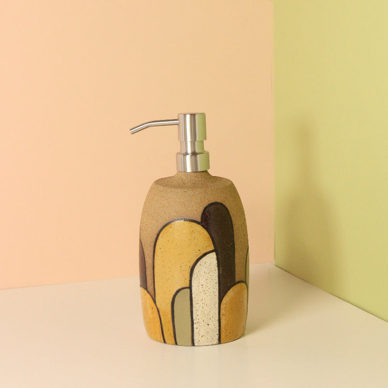 Made-to-Order Glazed Stoneware Soap Dispenser with Arch Pattern