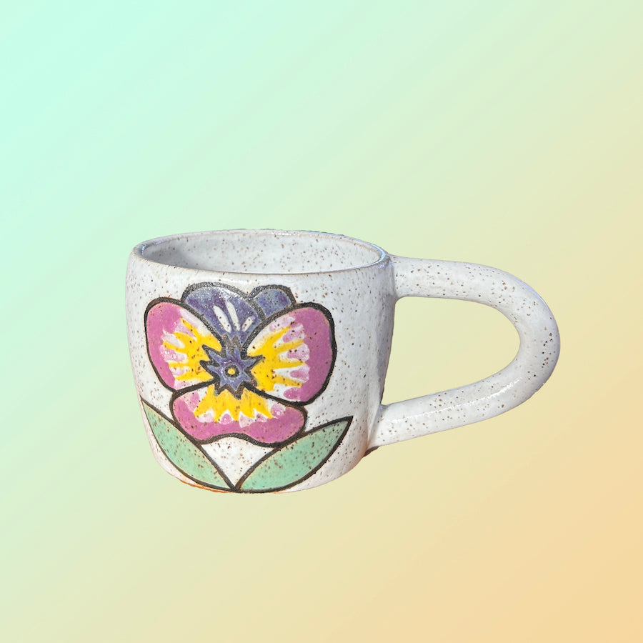 Glazed Stoneware Mug with Pansy Pattern