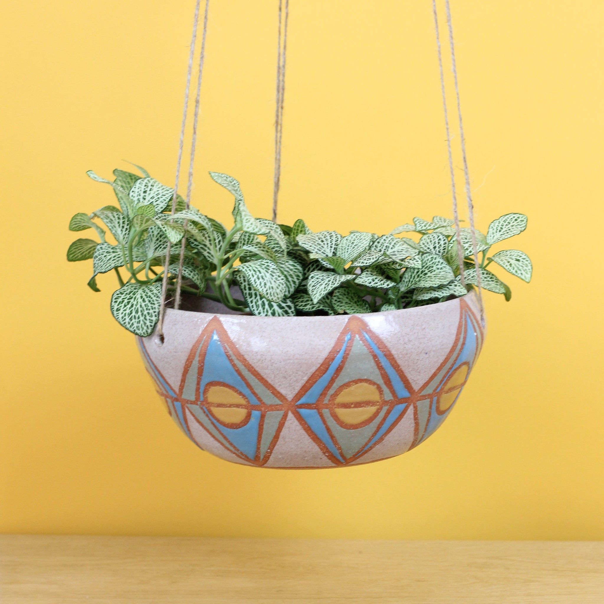 Made-to-Order Glazed Stoneware Hanging Pot with Diamond Pattern