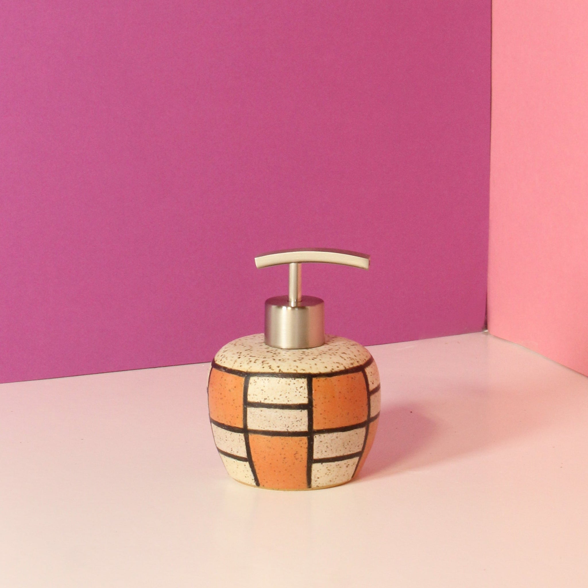 Made-to-Order Glazed Stoneware Soap Dispenser with Brick Pattern
