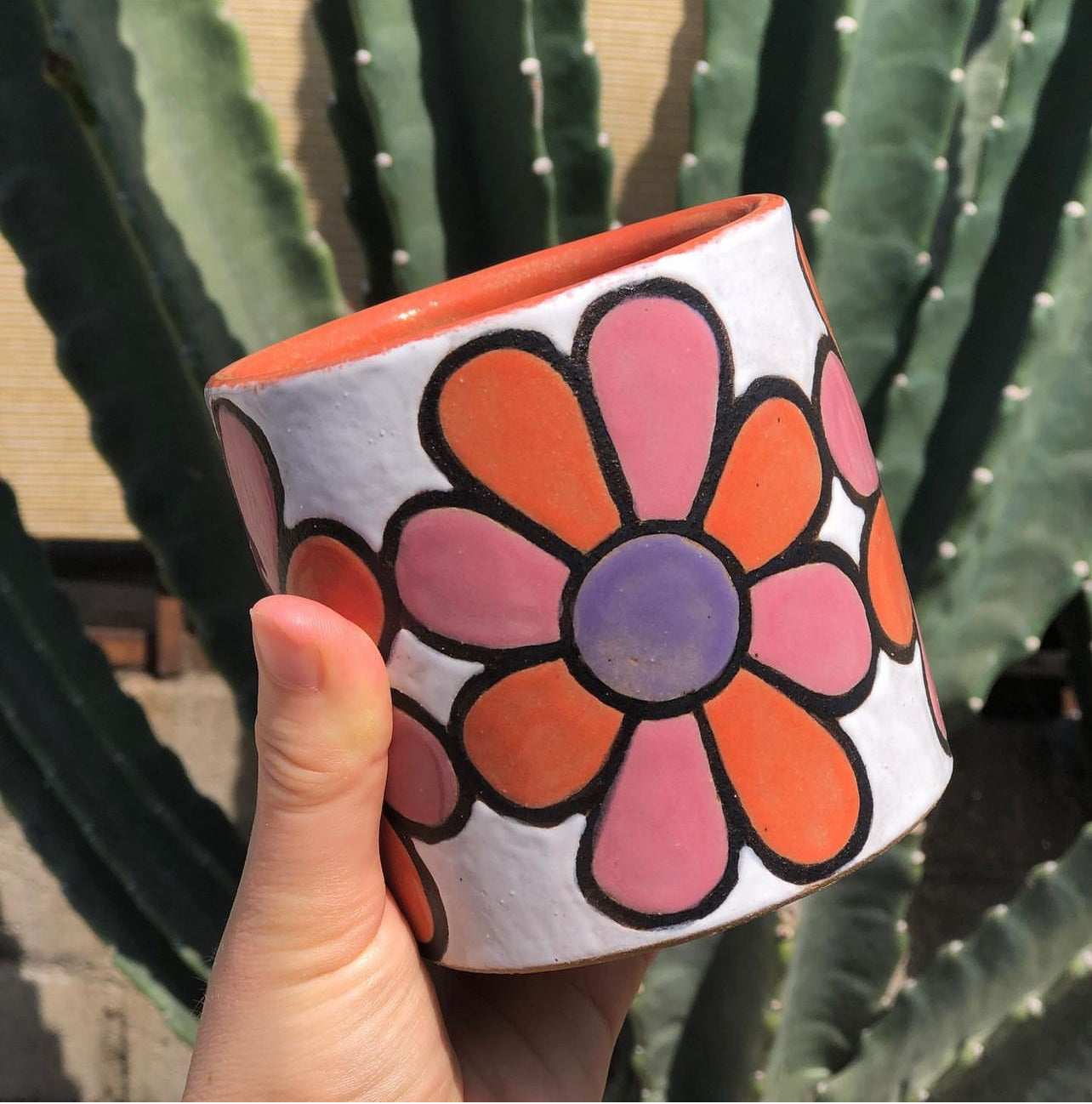 Made-To-Order Glazed Stoneware Tumbler with Flower Pattern