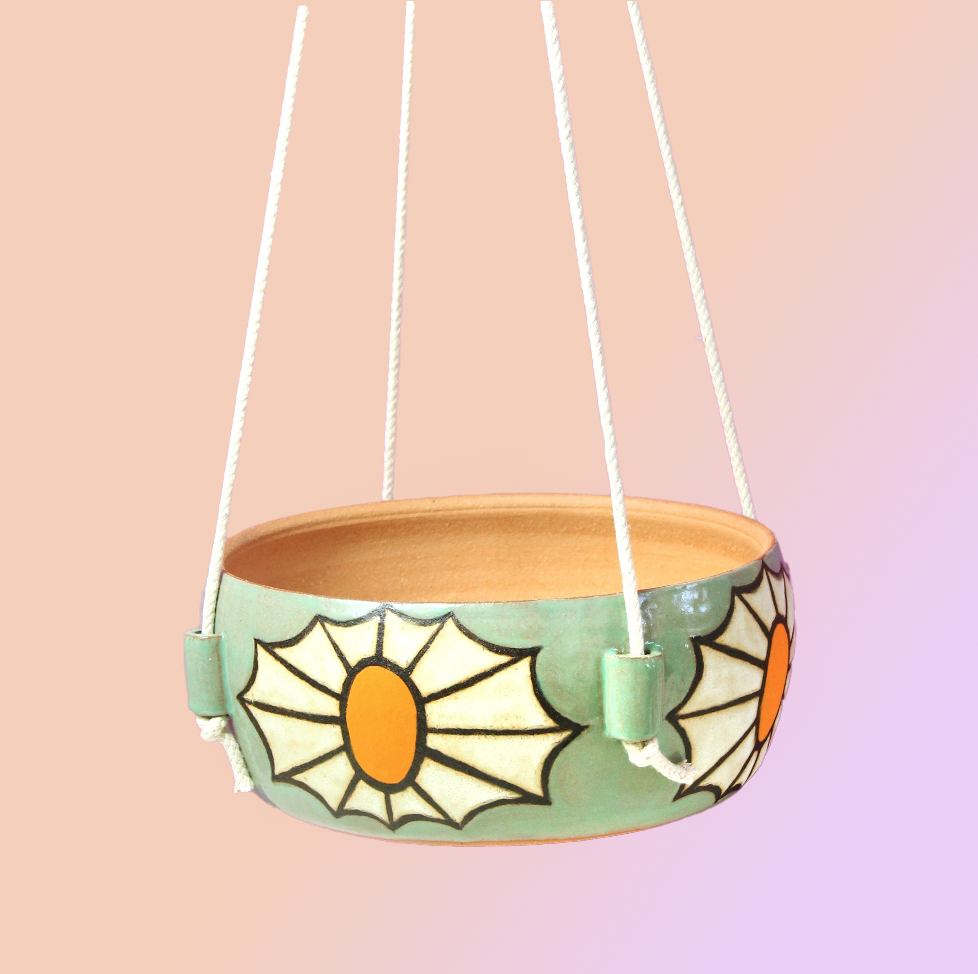 Made-To-Order Glazed Stoneware Hanging Planter with Web Pattern
