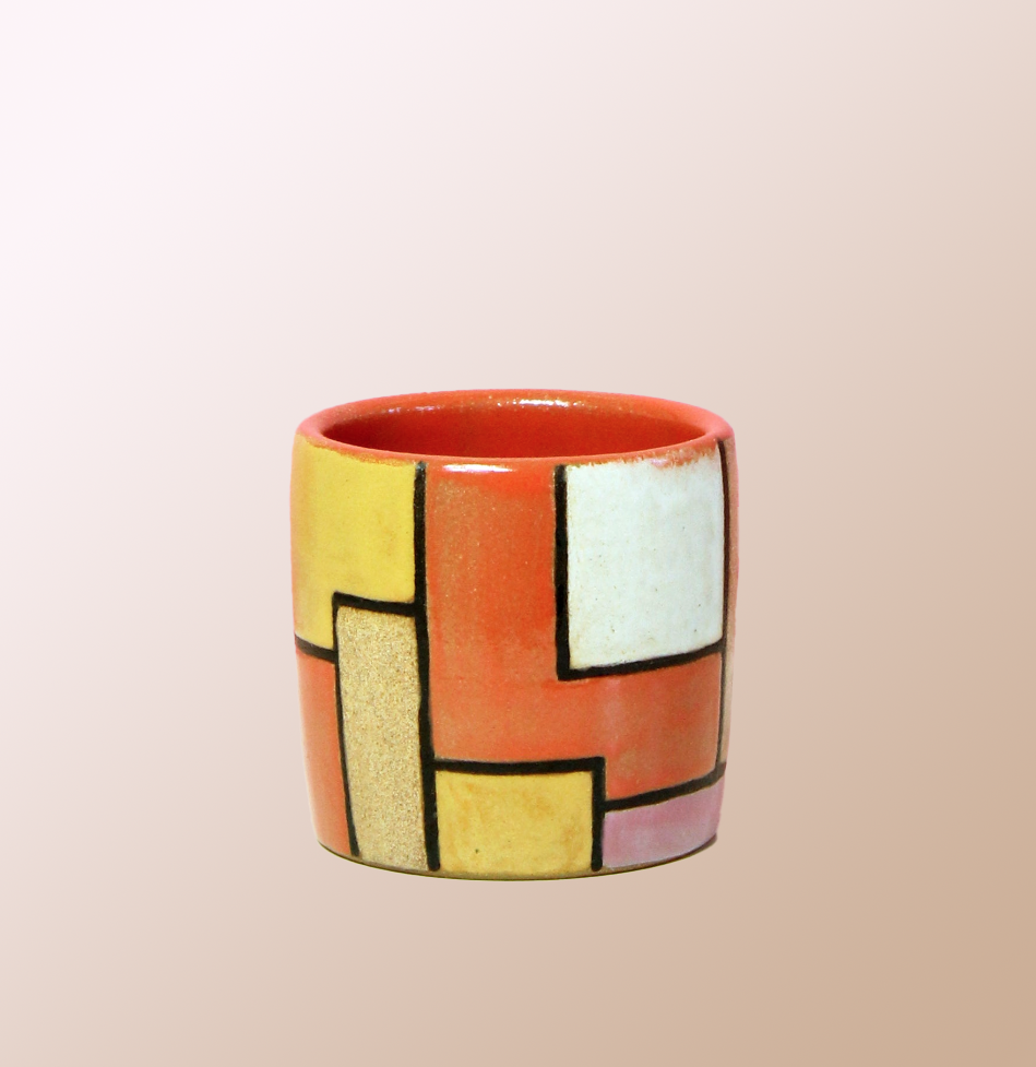 Made-To-Order Glazed Stoneware Tumbler with Mondrian Pattern