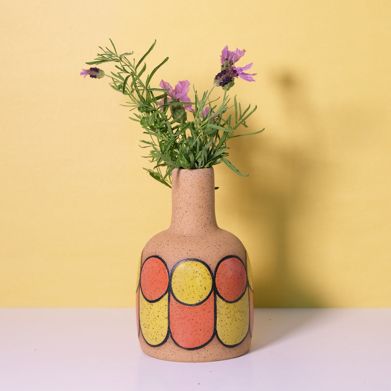 Glazed Stoneware Vase with Circle Pattern