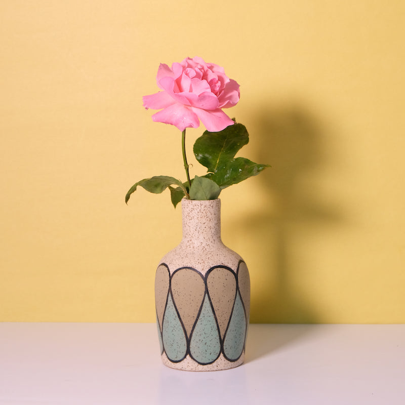 Glazed Stoneware Vase with Tear Drop Pattern