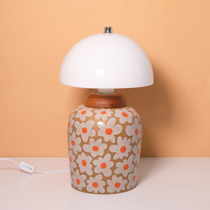 Glazed Stoneware Table Lamp with Flower Pattern