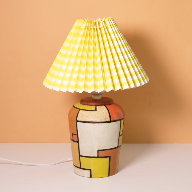 Glazed Stoneware Table Lamp with Mondrian Pattern
