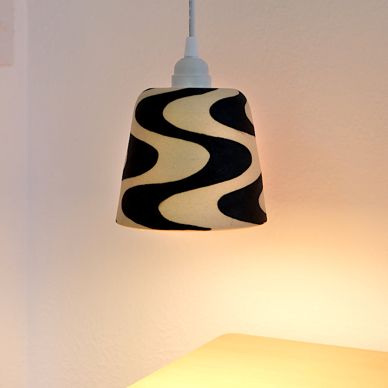Glazed Stoneware Pendant Lamp with Wavy Pattern
