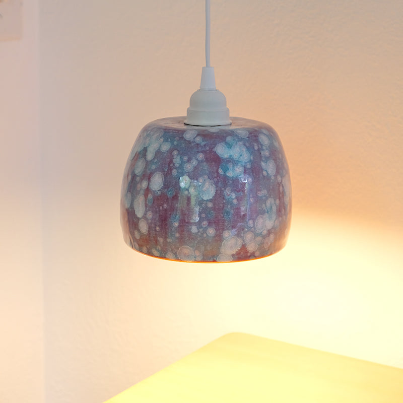 Glazed Stoneware Pendant Lamp with Crystal Burst