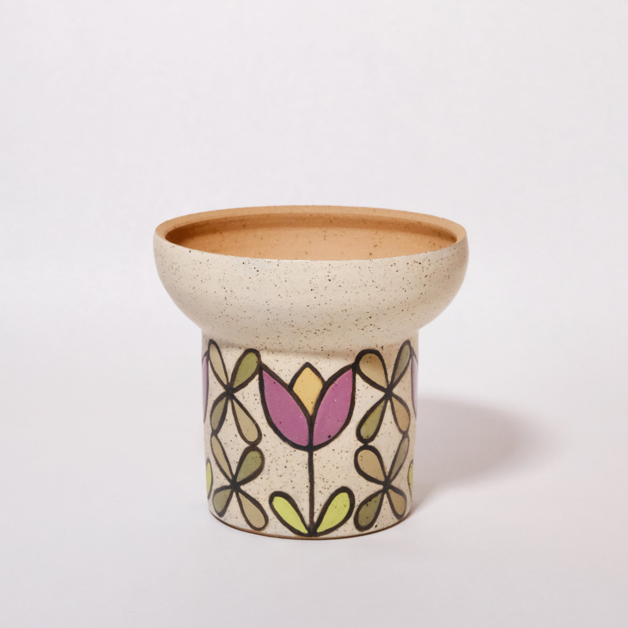 Glazed Stoneware Planter with Tulip Pattern