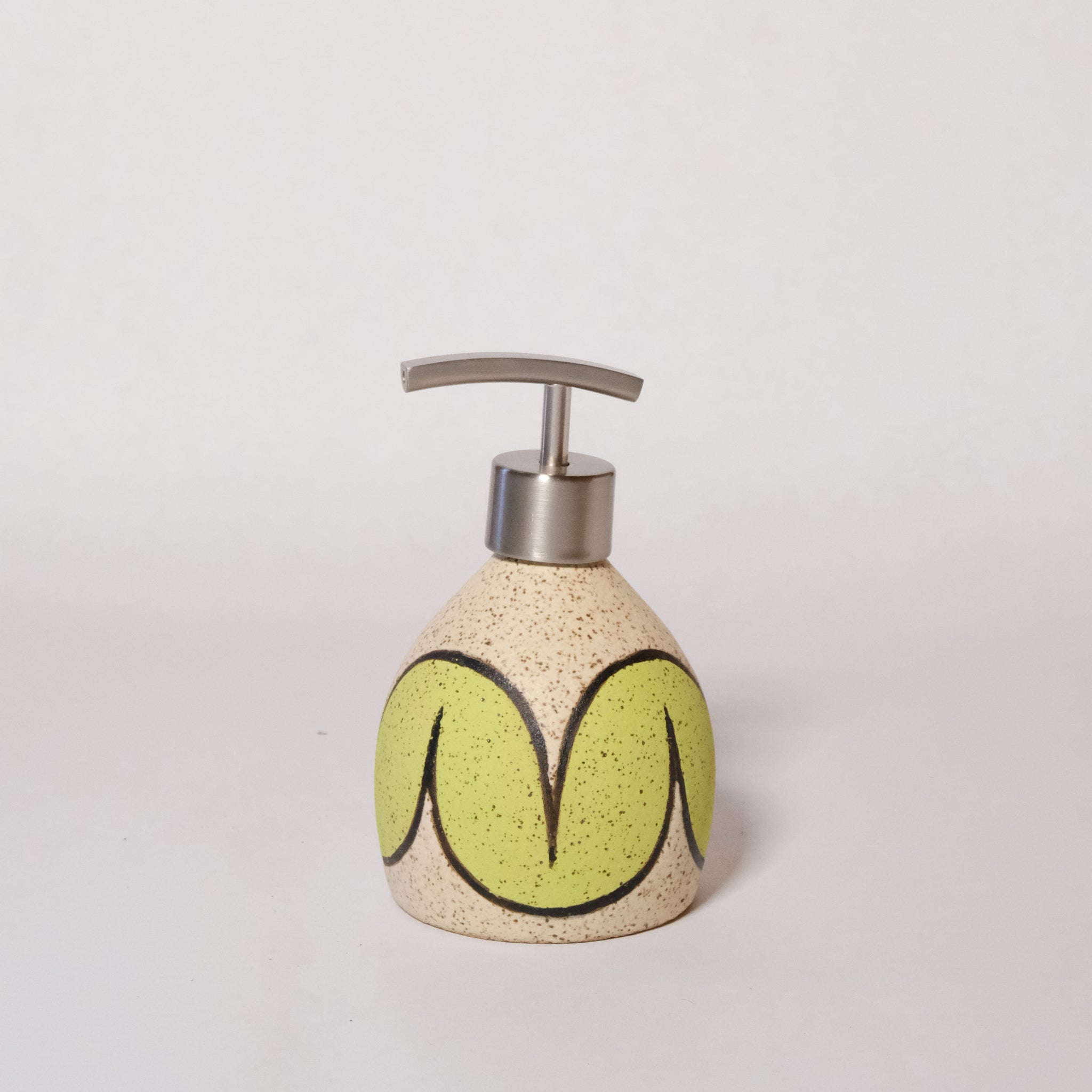 Glazed Stoneware Soap Dispenser with Chubby Squiggle Pattern