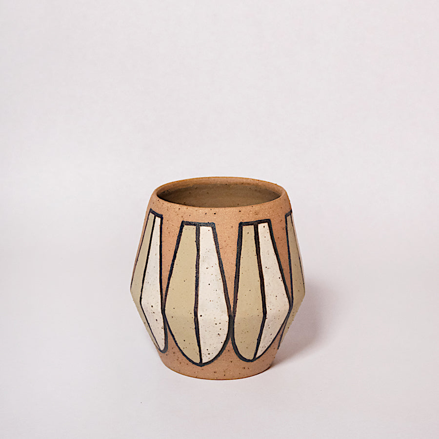 Glazed Stoneware Vase with Mid Century Pattern