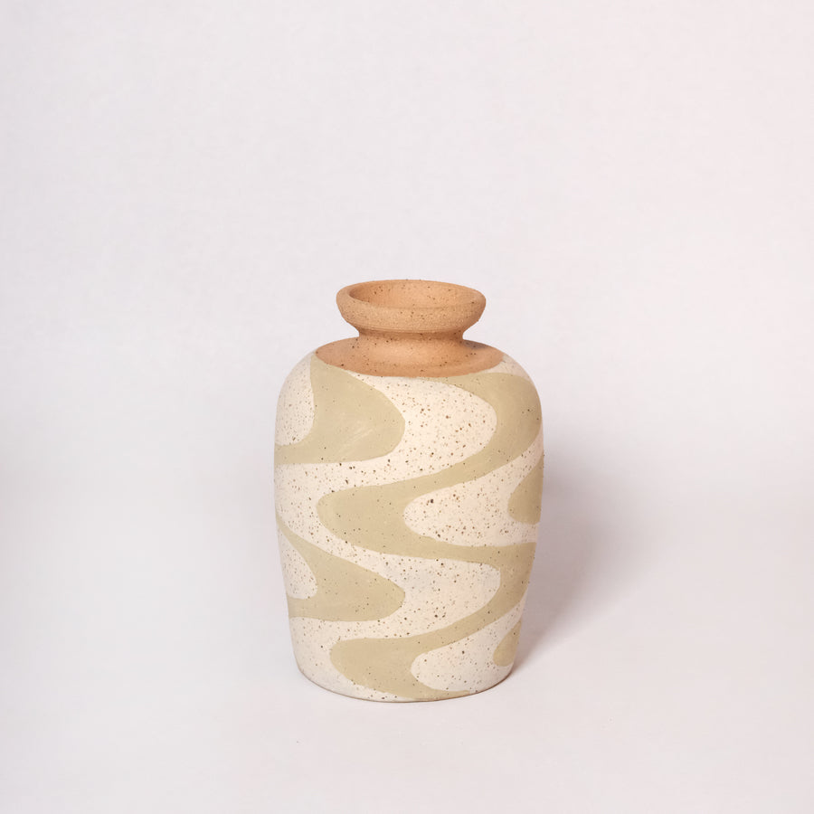 Glazed Stoneware Bud Vase with Wavy Pattern