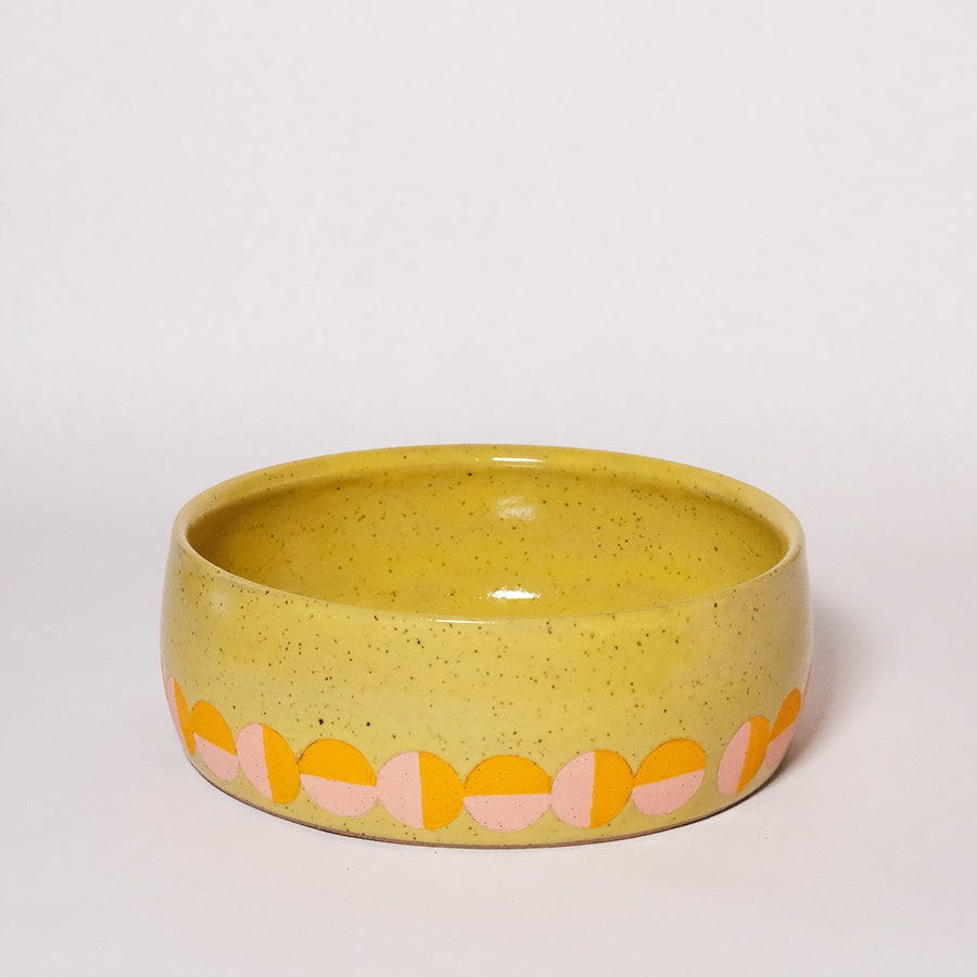 Glazed Stoneware Bowl with Op Art Circle Pattern