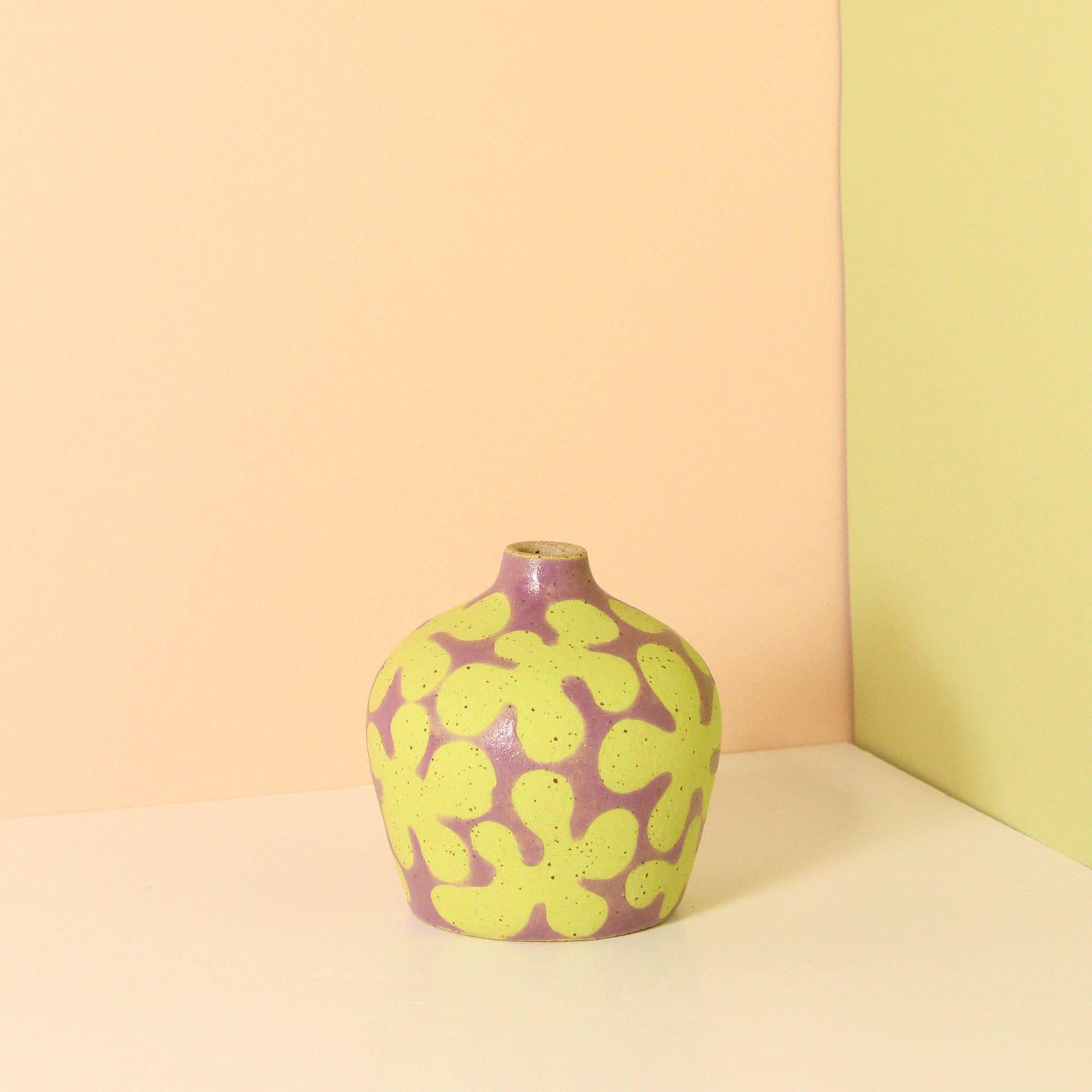 Glazed Stoneware Bud Vase with Scalloped Flower Pattern