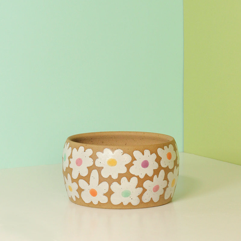 Made-to-Order Stoneware Planter with Rainbow Flower Pattern