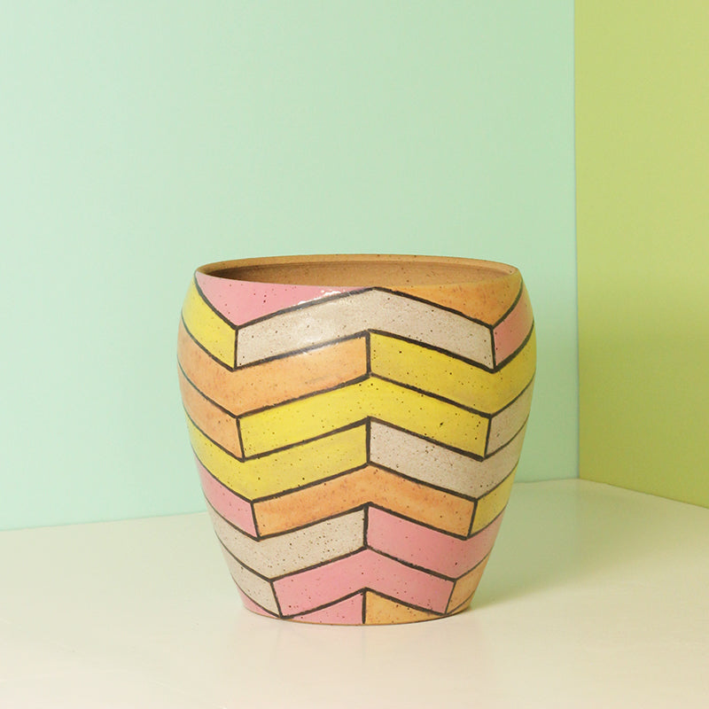 Made-to-Order Stoneware Planter with Chevron Pattern