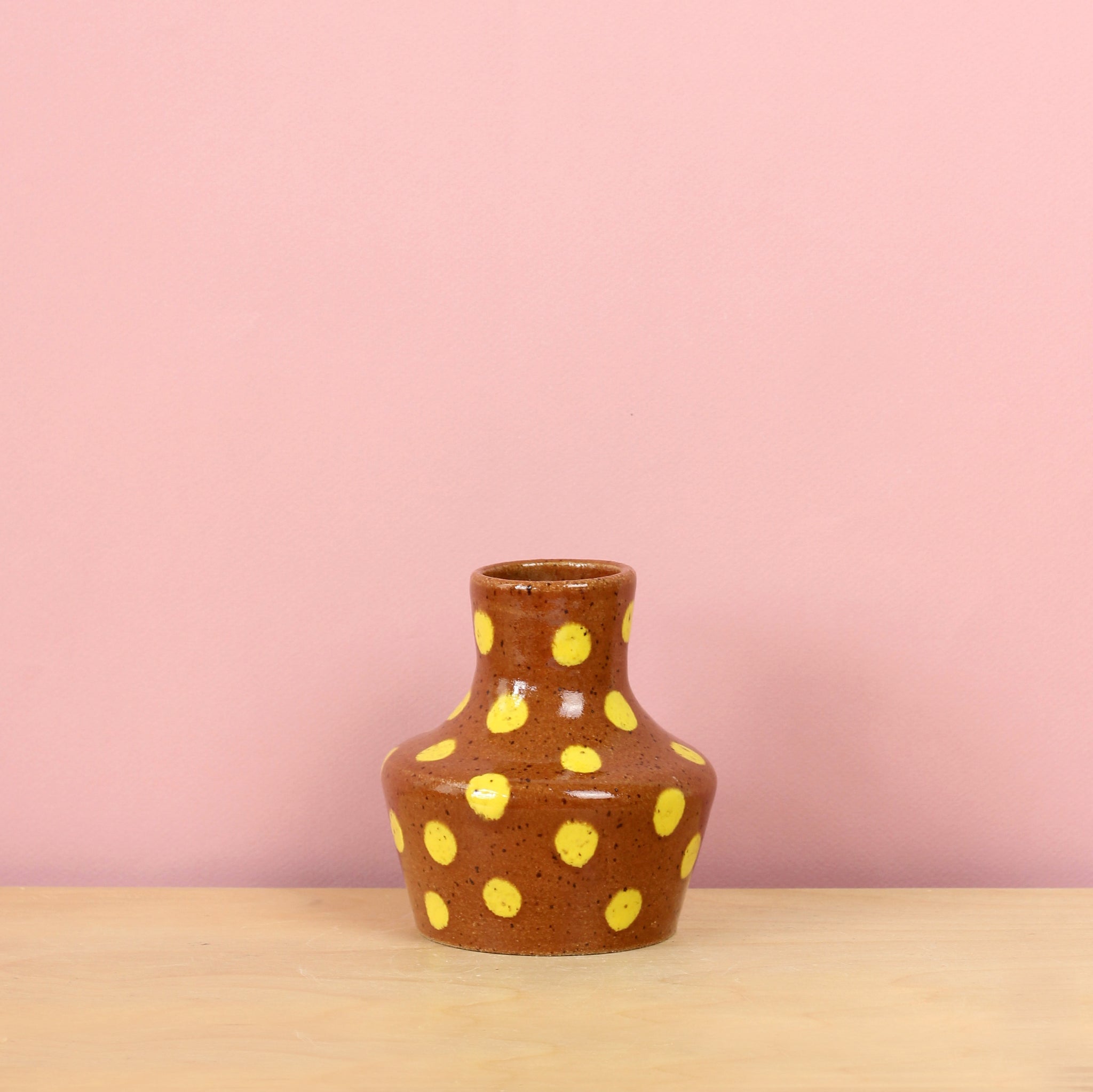 Glazed Stoneware Bud Vase with Polka Dots